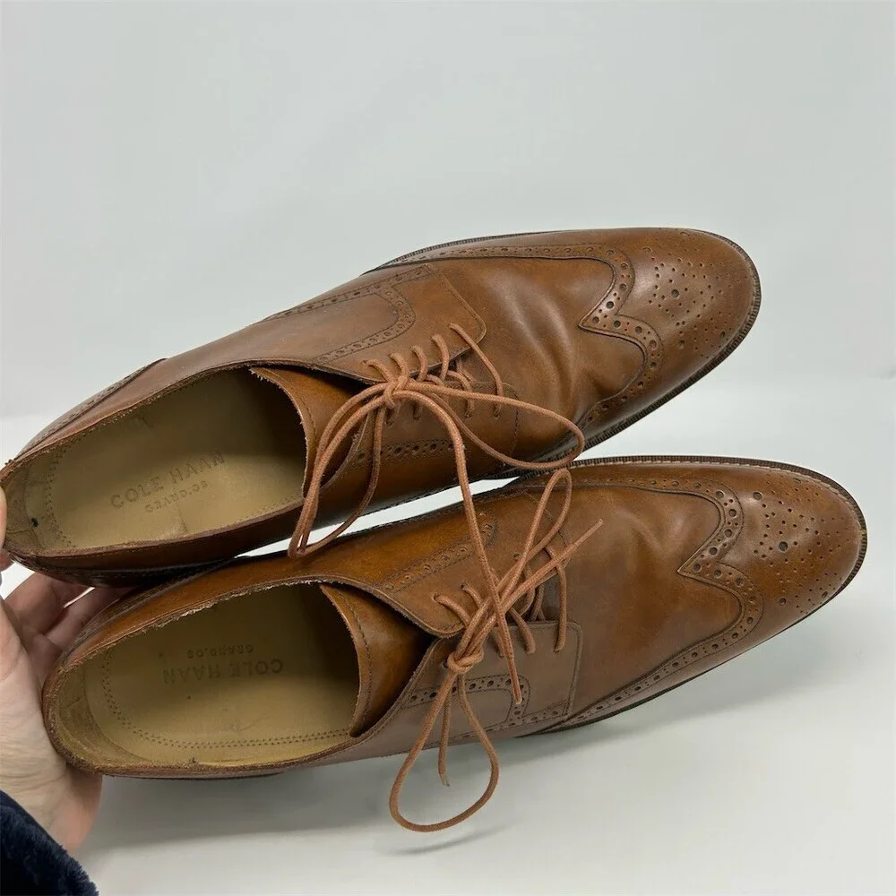 Cole Haan Men's Brown Wingtip Brogue Oxford Dress Shoes Lace-Up Classic Size 14